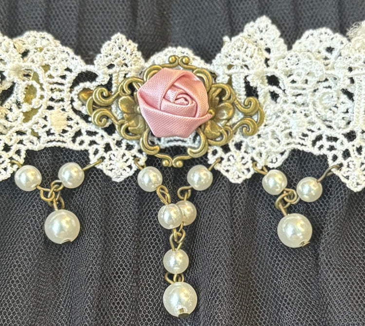 Lace Necklace Collection: White Lace with Pink Roses