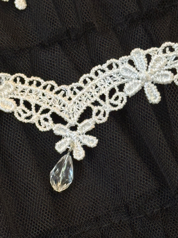 Lace Necklace Collection: White Lace with Pearl Drops