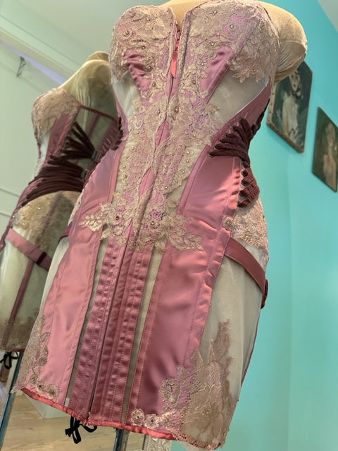 Glamourous Pink Faux Fan-Lacing Corset Dress