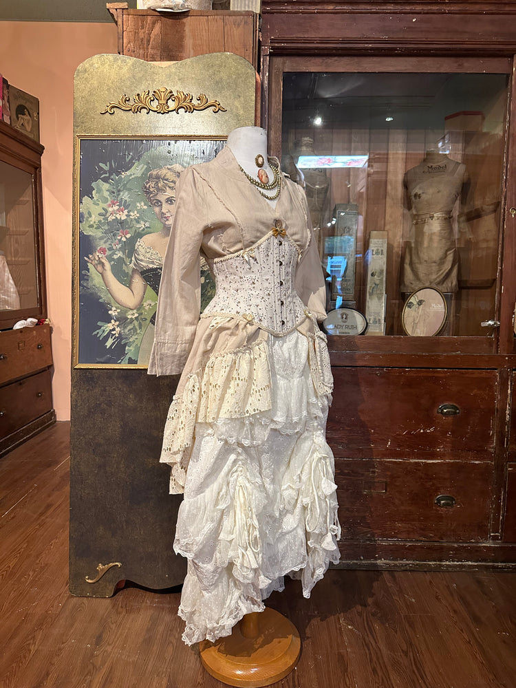 Paper Lace Linen Cutaway Coat with Lace Trim