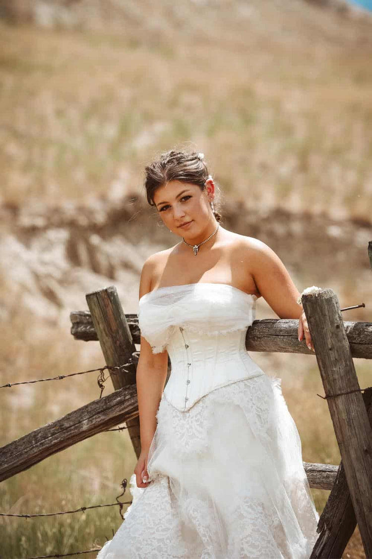 Clara Corset - Black Cotton Sateen with Red Top Stitching