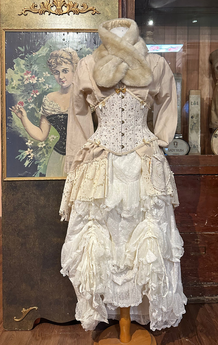 Paper Lace Ruched and Ruffled lace petticoat skirt - Ivory