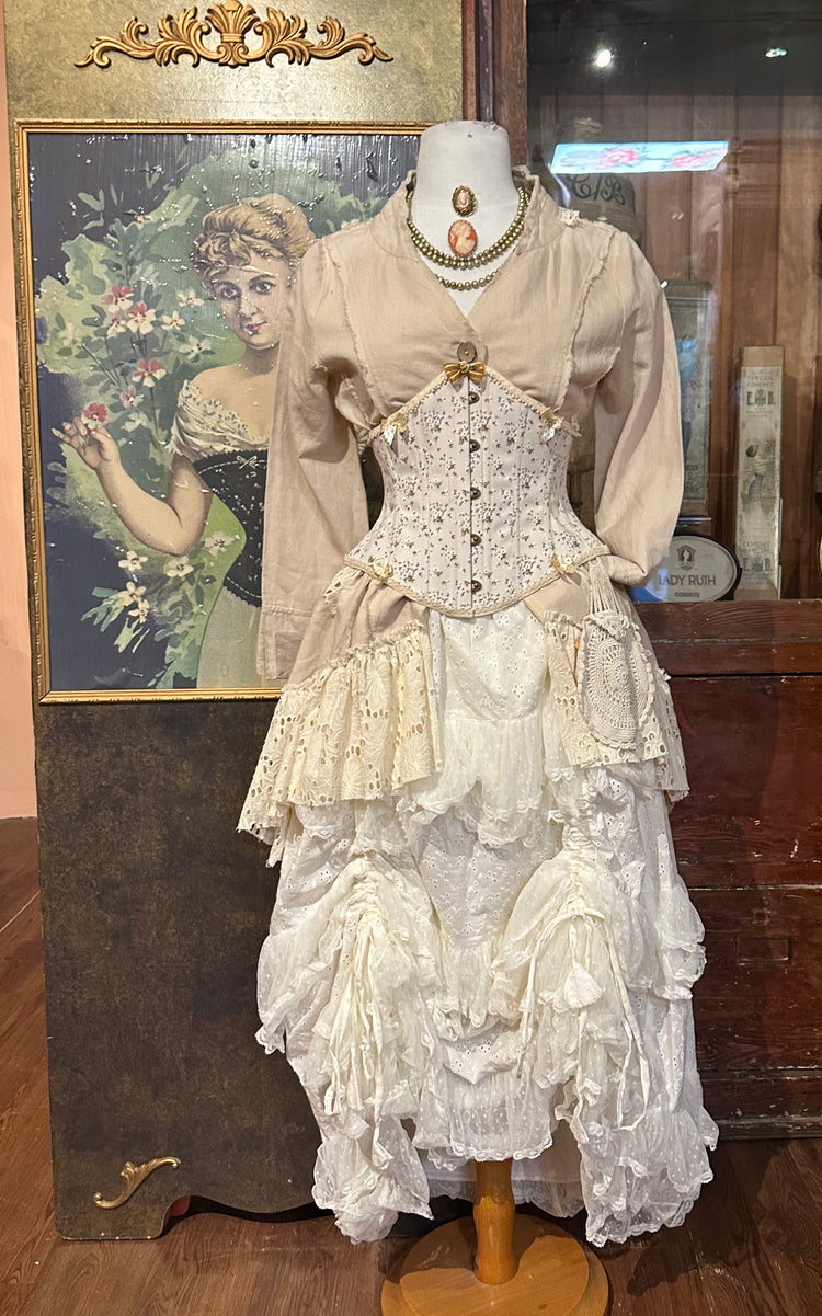 Paper Lace Linen Cutaway Coat with Lace Trim