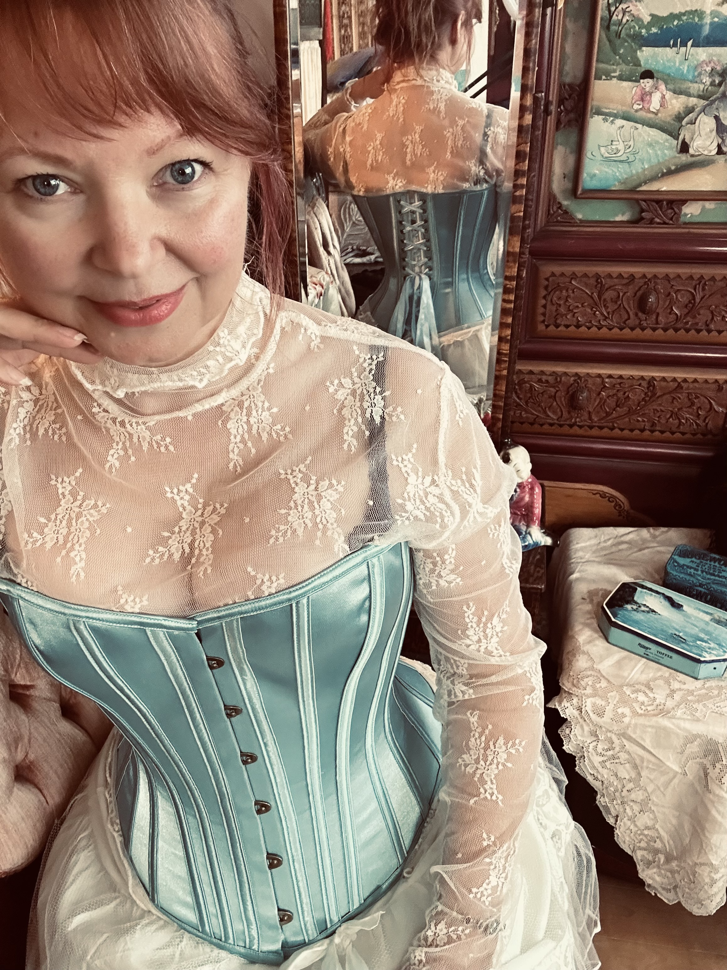 Sibelle Corset in Robin's Egg Blue Satin