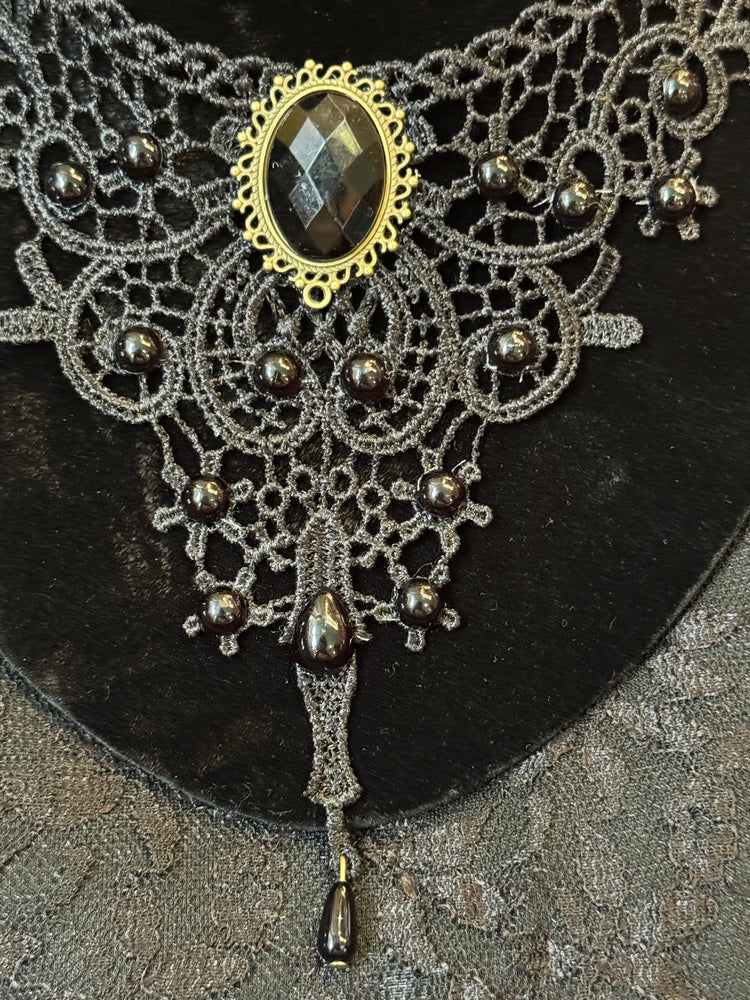 Lace Necklace Collection: White Lace with Pearl Drops
