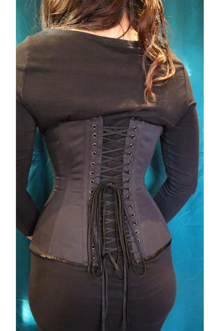 Edwardian Corset - Black Cotton Sateen