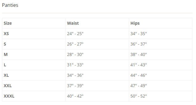 Panties Sizing