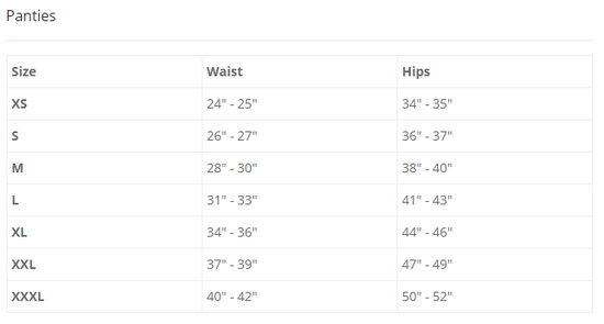 Panties Sizing