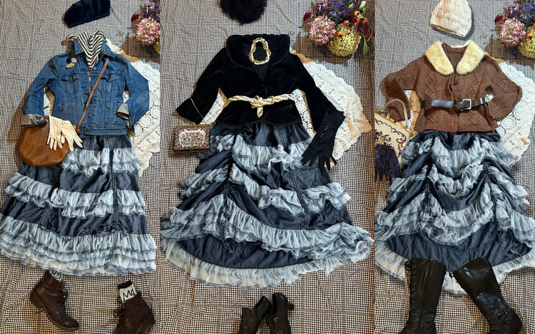 Paper Lace Ruched and Ruffled lace petticoat skirt