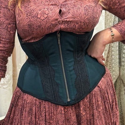 Petite Zoya Corset - Zipper front - Evergreen and Black Lace