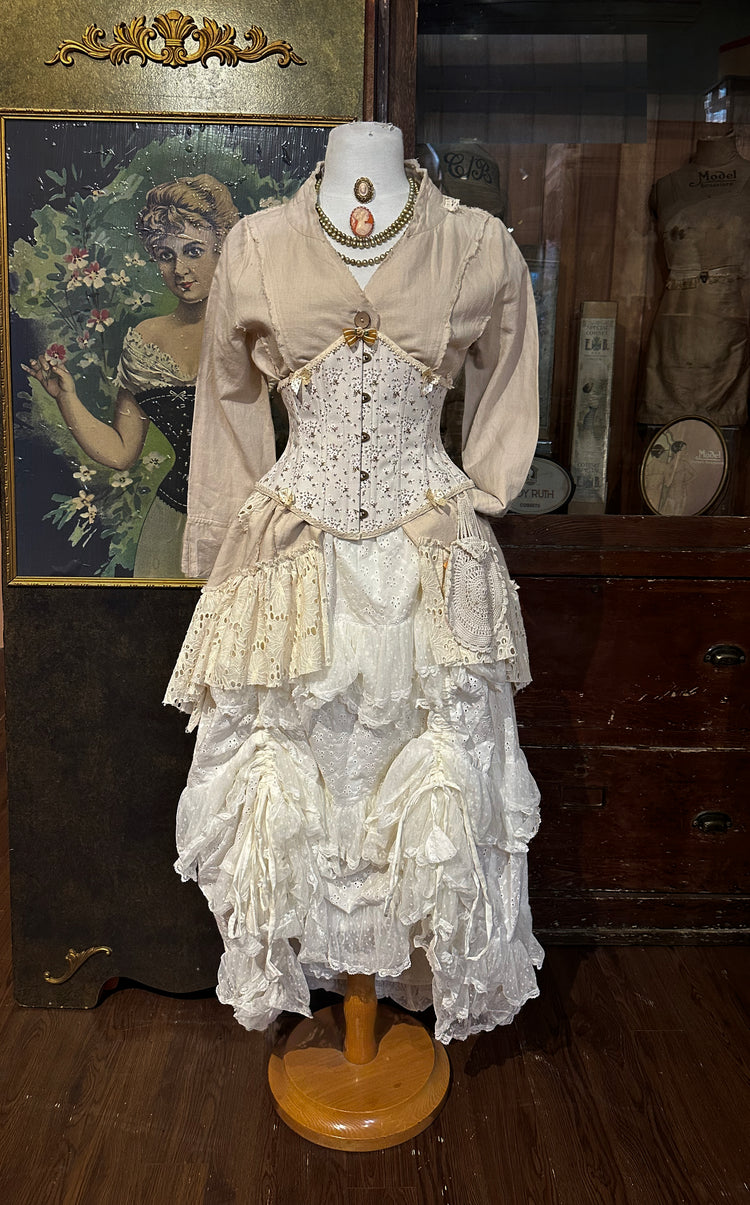 Paper Lace Ruched and Ruffled lace petticoat skirt - Ivory