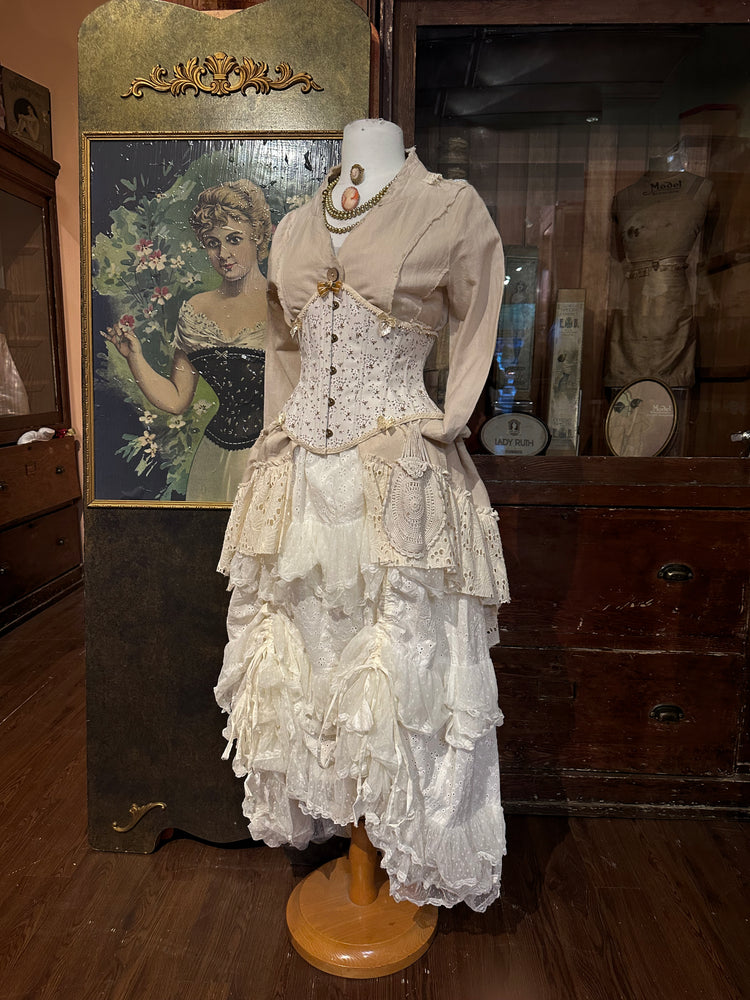 Paper Lace Ruched and Ruffled lace petticoat skirt - Ivory