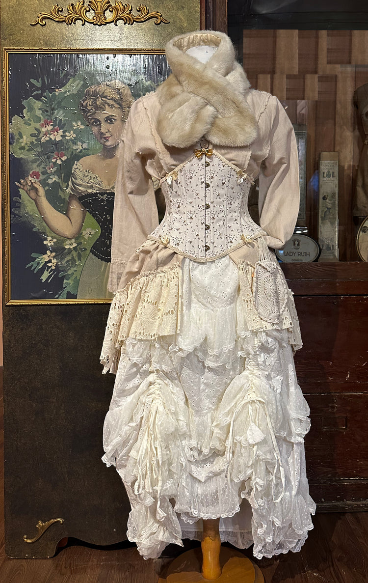 Paper Lace Ruched and Ruffled lace petticoat skirt - Ivory