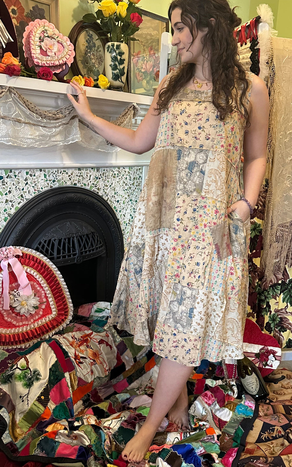 Paper lace patchwork flower country sweet dress