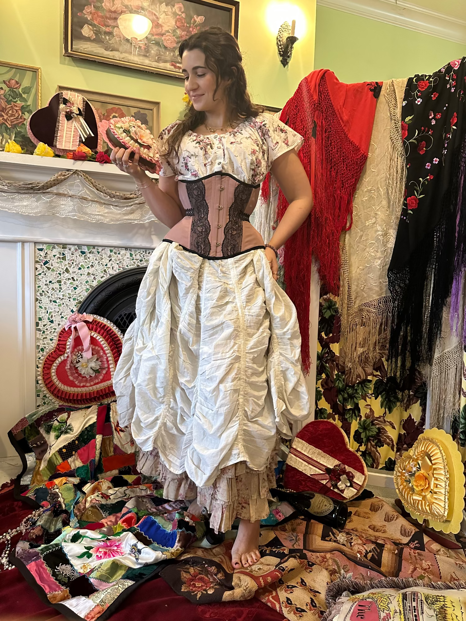 Ruched cotton cloud skirt petticoat soft cotton light beige Ombra corset5