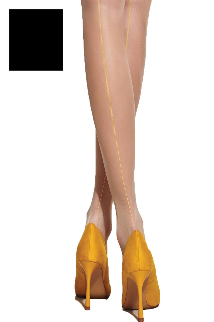 Mirtillo - Black Pantyhose with Yellow Seam