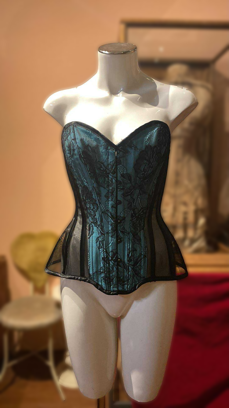 Teal Lace & Mesh Overbust Corset