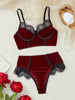 Burgundy Velvet Lingerie Bra and PantySet