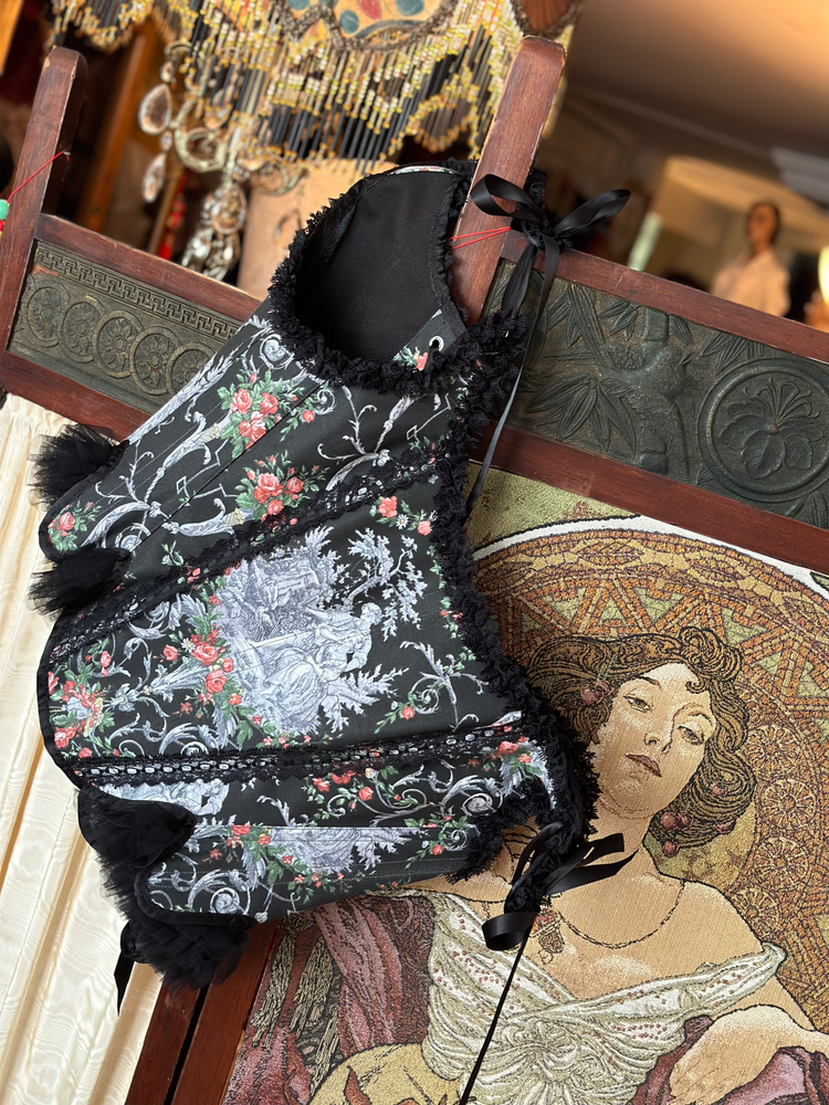 Madeline Stays - Corset Top in Black Toile de Jouy Cotton