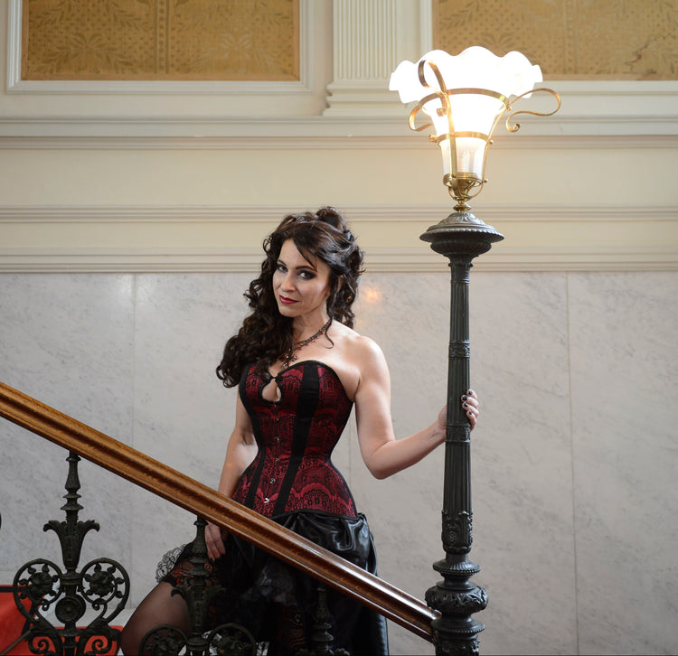 Magenta & Lace Keyhole Overbust Corset