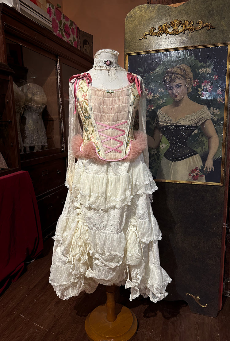 Paper Lace Ruched and Ruffled lace petticoat skirt - Ivory