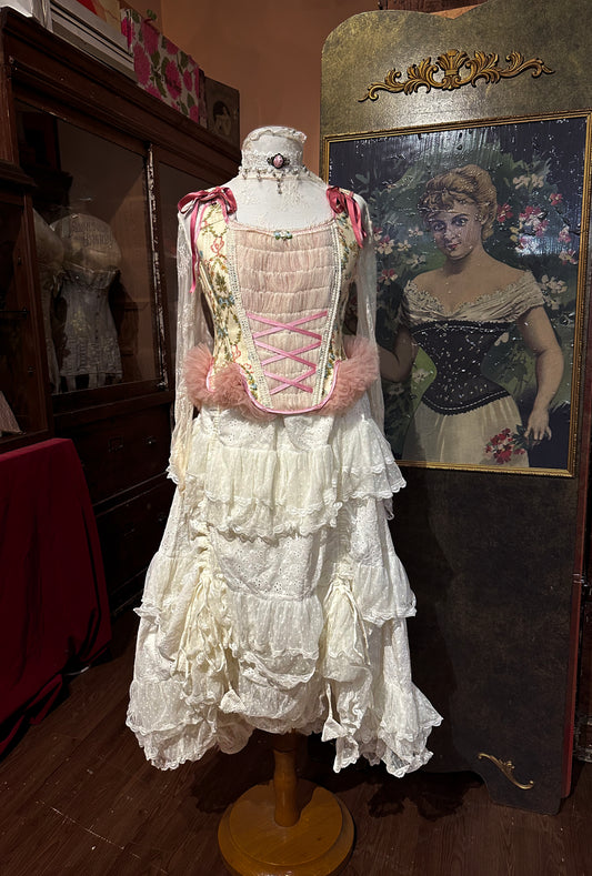 Paper Lace Ruched and Ruffled lace petticoat skirt - Ivory