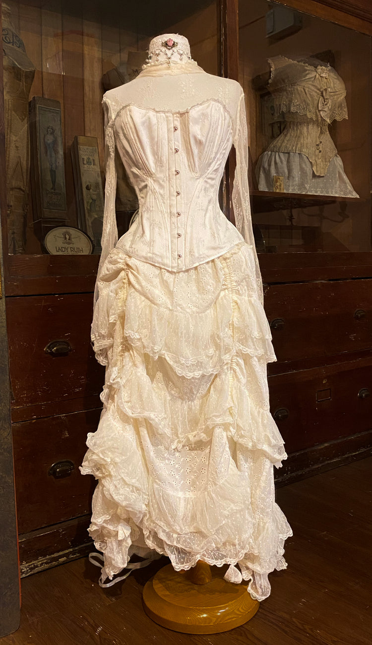 Paper Lace Ruched and Ruffled lace petticoat skirt - Ivory