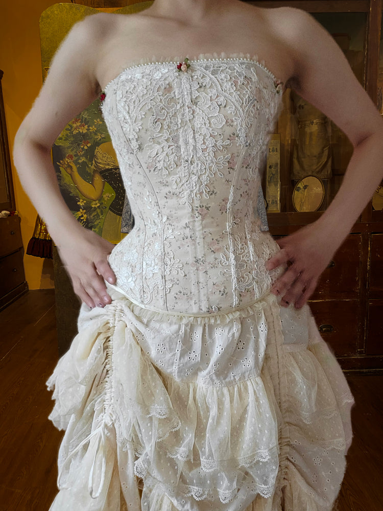 Paper Lace Ruched and Ruffled lace petticoat skirt - Ivory