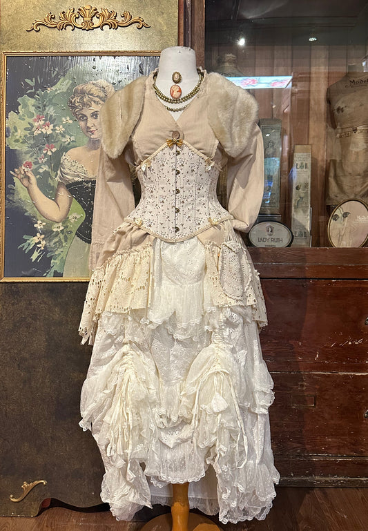 Paper Lace Linen Cutaway Coat with Lace Trim