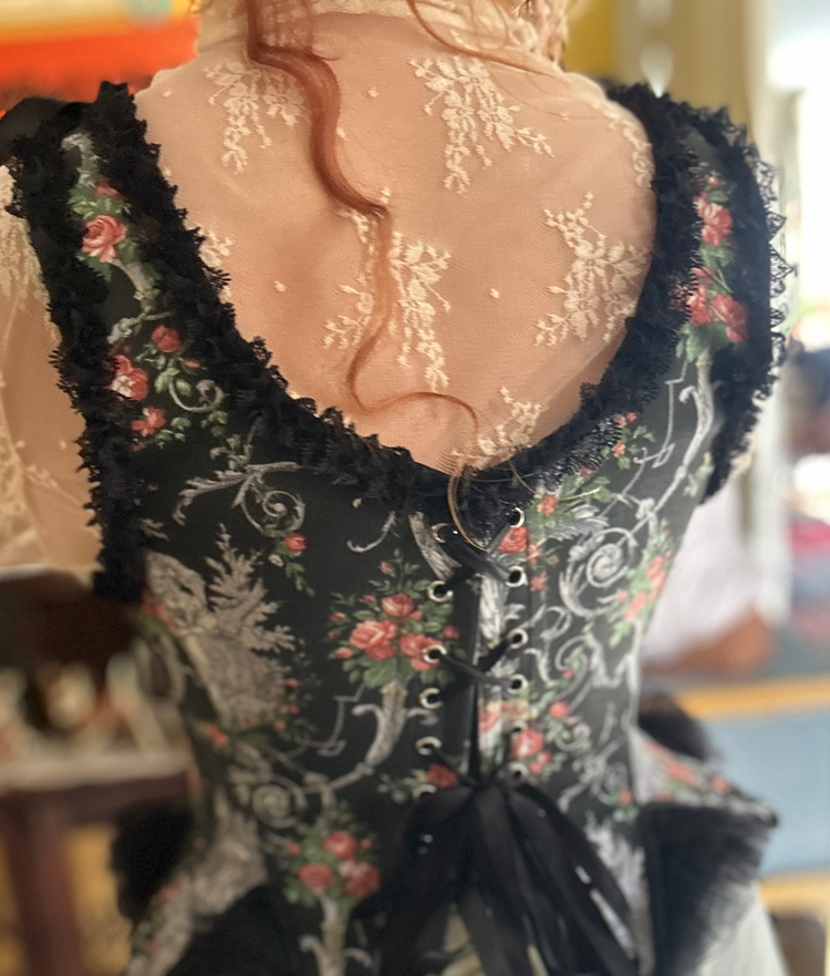 Madeline Stays - Corset Top in Black Toile de Jouy Cotton