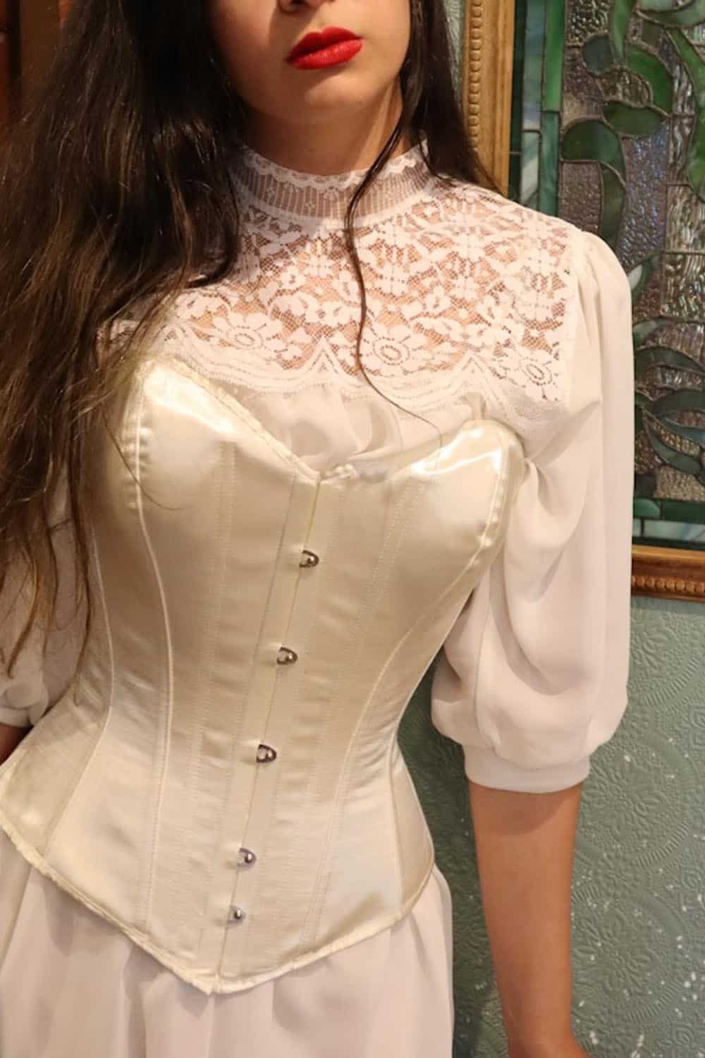 White Cotton Coutil Handmade Victorian Hourglass Sweetheart
