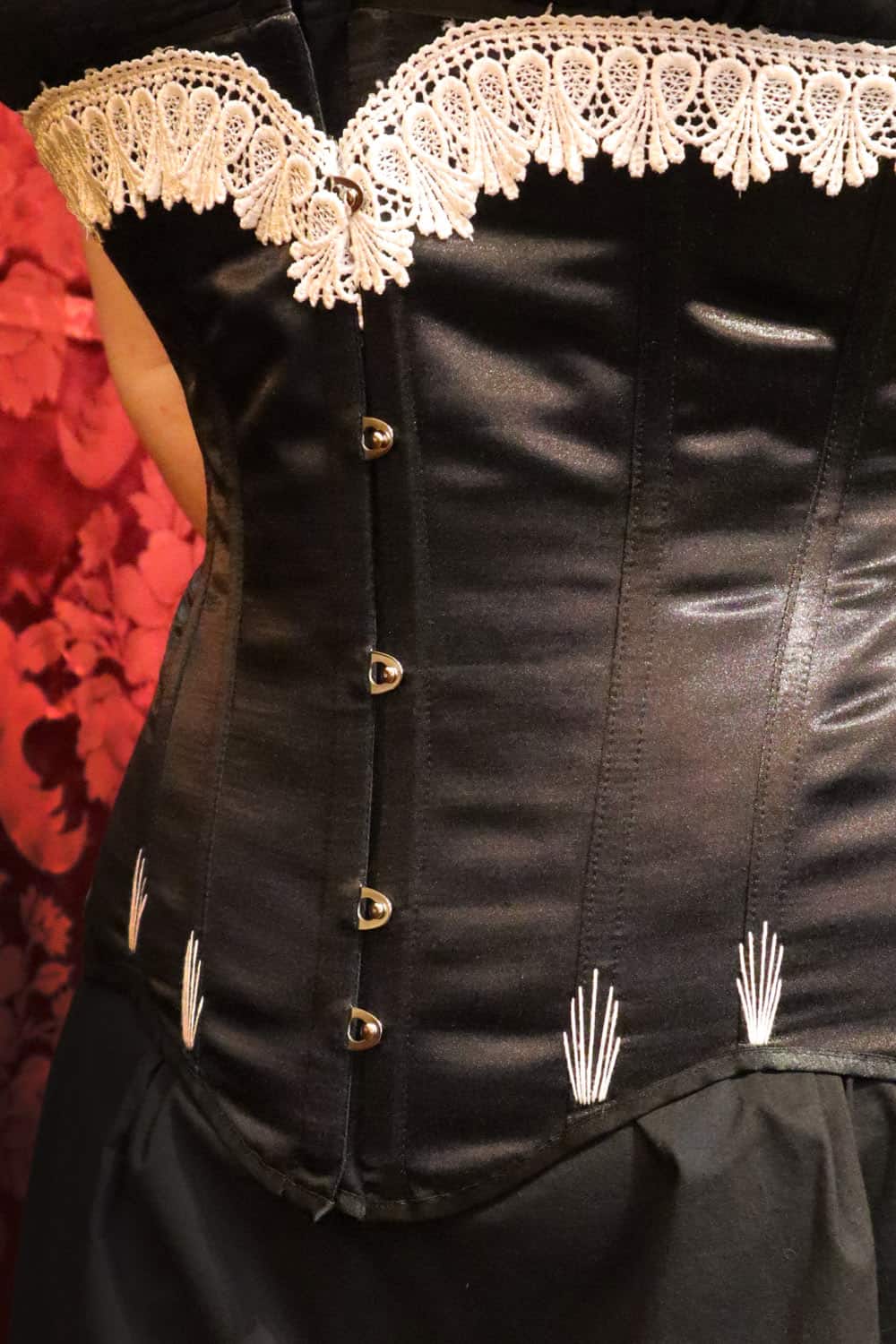 Edwardian Corset in Black Satin with Top Edge Lace Trim